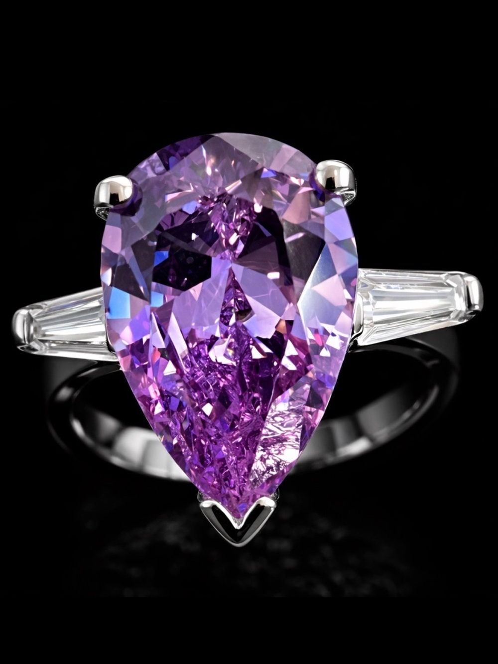 Purple Pear Cut Baguette Cz Diamond statement wedding Cocktail Engagement Ring